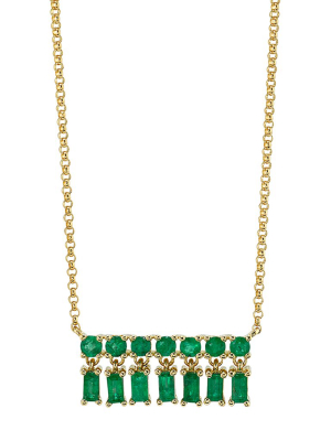 Extra Small Emerald Bar Dangle Necklace - Yellow Gold