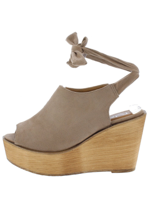 Kite04 Taupe Peep Toe Ankle Tie Platform Wood Wedge