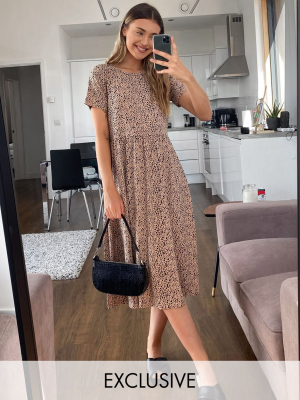 Wednesday's Girl Midi Smock Dress In Smudge Polka Dot