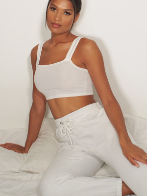 White Rib Double Strap Crop Top