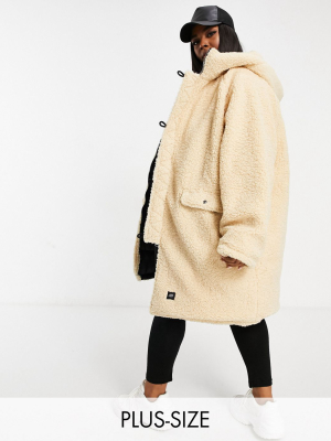 Sixth June Plus Reversible Oversized Puffer Coat In Teddy With Hood