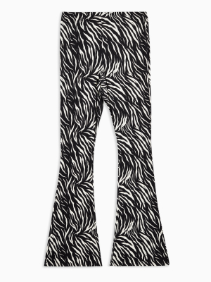 Petite Black And White Zebra Print Crinkle Flared Pants