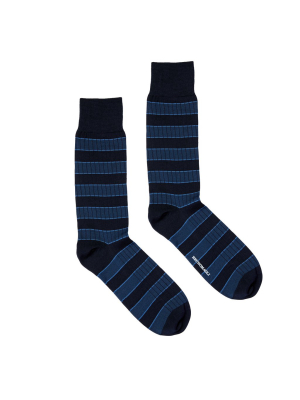 Men's Striped Ribbed Dress Socks - Navy