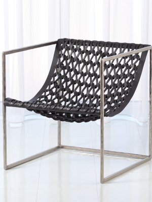 Global Views Knit & Pearl Chair - Nickel/dark Grey Leather