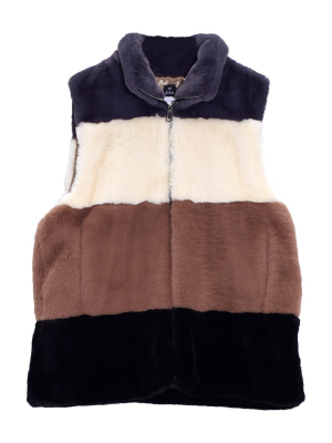 Colorblocked Faux Fur Vest With Pockets
