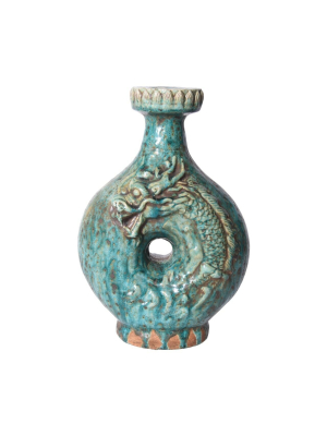 Embossed Dragon Vase, Speckled Green