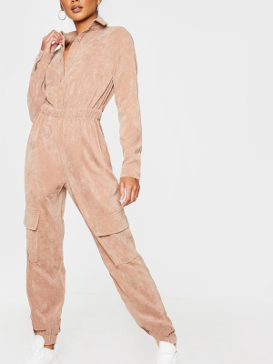 Stone Cord Button Front Shirt Jumpsuit