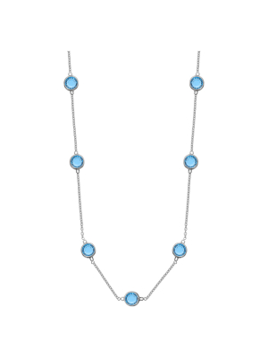 Station Necklace In Silver Plate With 7 Blue Bezel Set Crystals From Swarovski - Blue/gray (18")