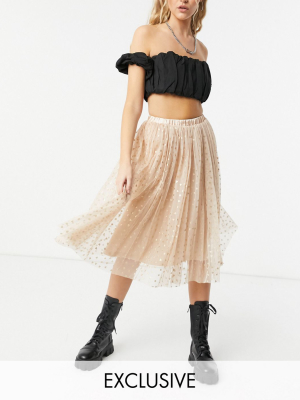 Lace & Beads Exclusive Tulle Coordinating Midi Skirt In Rose Gold Metallic Hearts