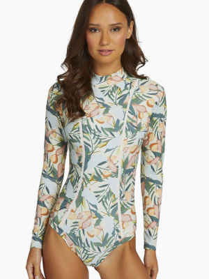 Makena Long Sleeve Scoop Neck Cut Out Surf Suit - Vintage Floral Print