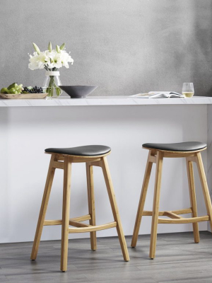 Skol Counter Stool Set With Leather Seat - Carmelized