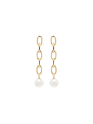 14k Extra Large Oval Link Chain Pearl Drop Earrings