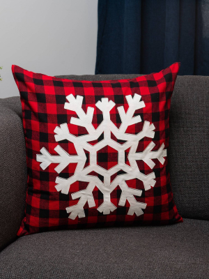 20"x20" Oversize Buffalo Plaid Snowflake Square Throw Pillow Red/black - Surefit