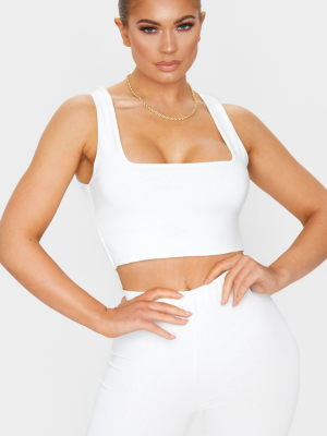 Cream Slinky Square Neck Crop Top