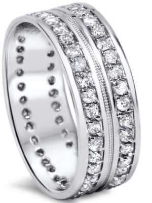 Pompeii3 1 1/2ct Mens Diamond Eternity Ring Milgrain Accent 10k White Gold