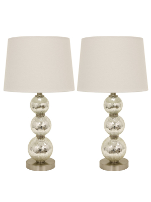 Set Of 2 Tri - Tiered Glass Table Lamps Silver (includes Led Light Bulb) - Decor Therapy