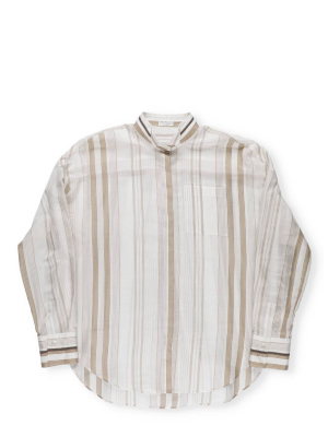 Brunello Cucinelli Striped Tuxedo Collar Shirt