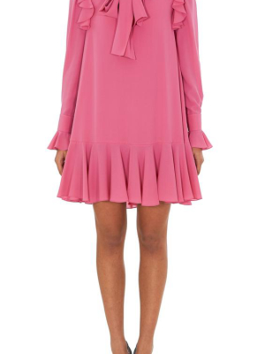 Alexander Mcqueen Pussybow Ruffled Trim Mini Dress