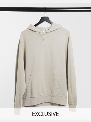 Collusion Unisex Oversized Hoodie With Placket Detail In Stone