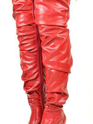 Madeline234 Red Pu Over The Knee Stacked Heel Boot