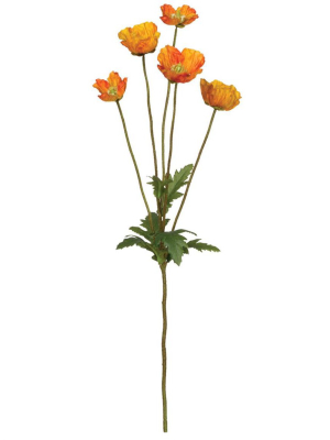 Sullivans Artificial Mini Poppy Stem 21"h Orange Flowers