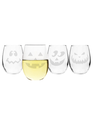 Halloween Stemless Wine Glasses - 4ct