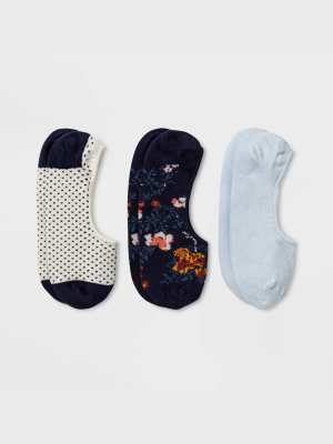 Women's Floral 3pk Liner Socks - A New Day™ Navy/blue/cream 4-10