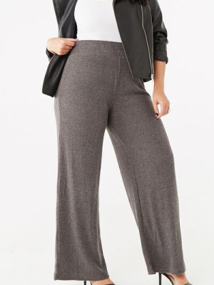 Plus Size Ribbed Wide-leg Pants