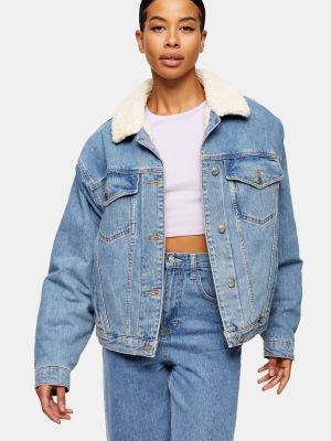 Denim Oversized Borg Collar Jacket