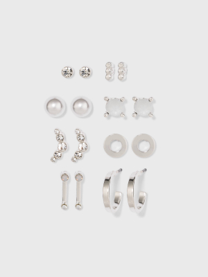 Zinc Stud Earring Set 8pc- A New Day™ Silver