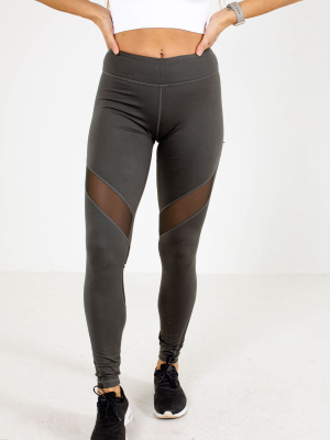 Premium Sheer Insert Active Leggings - Dark Green