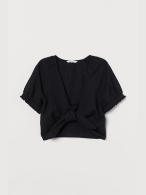 Linen-blend Tie-detail Blouse