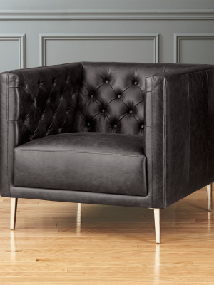 Savile Black Leather Tufted Chair