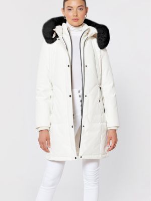 Jill Down Parka Coat, White & Black