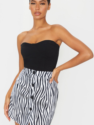 Zebra Print Button Through Mini Skirt