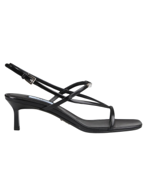 Prada Logo Plaque Strappy Sandals