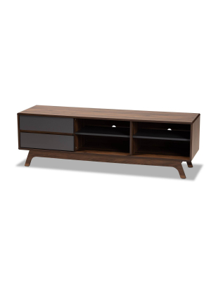 2 Drawer Koji Two-tone Wood Tv Stand Gray/walnut - Baxton Studio