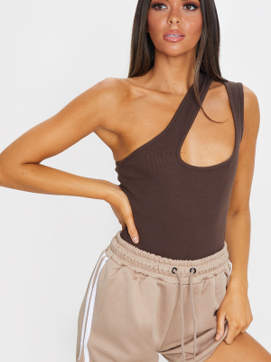 Chocolate Cotton Rib Cut Out Sleeveless Bodysuit