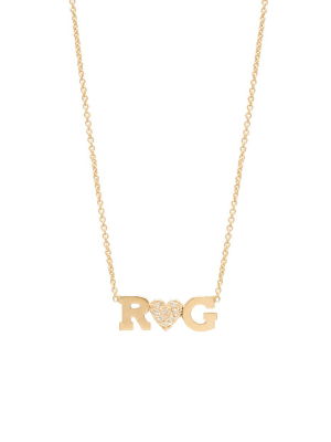 14k 2 Letter And Diamond Heart Necklace