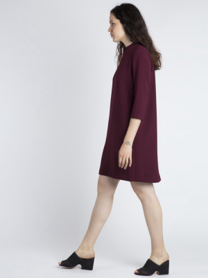 Pure 3/4 Sleeve Mockneck Dress - Burgundy