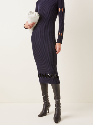 Argyle-cutout Ribbed-knit Mockneck Sweater Dress