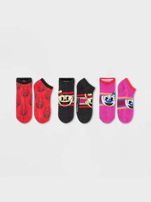 Women's 3pk Cuphead Low Cut Socks - Gray/red/pink 4-10