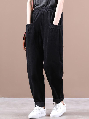 Plus Size - Autumn Pocket Casual Solid Color Pants