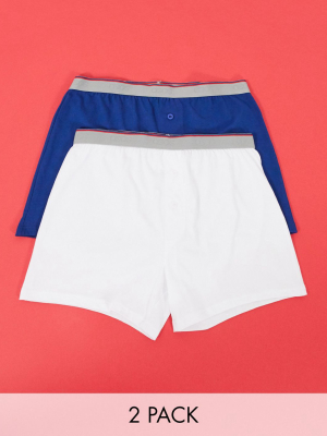 Asos Design 2 Pack Jersey Boxer Short In With Branded Waistband Save