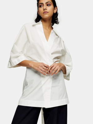 **white Poplin Wrap Shirt By Topshop Boutique