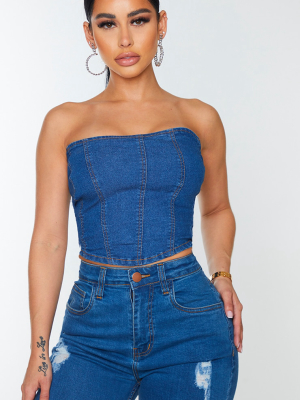 Shape Mid Blue Wash Seam Detail Denim Corset