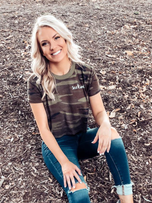 Simple White Logo Cropped Camo Tee