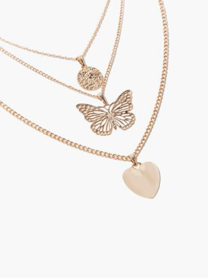 Heart & Butterfly Pendant Layered Necklace