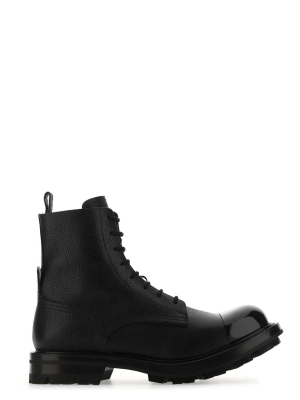 Alexander Mcqueen Pebbled Lace-up Boots