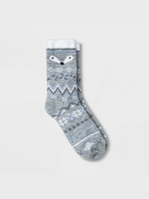 Women's Wolf Double Lined Cozy Crew Socks - A New Day™ Heather Gray 4-10